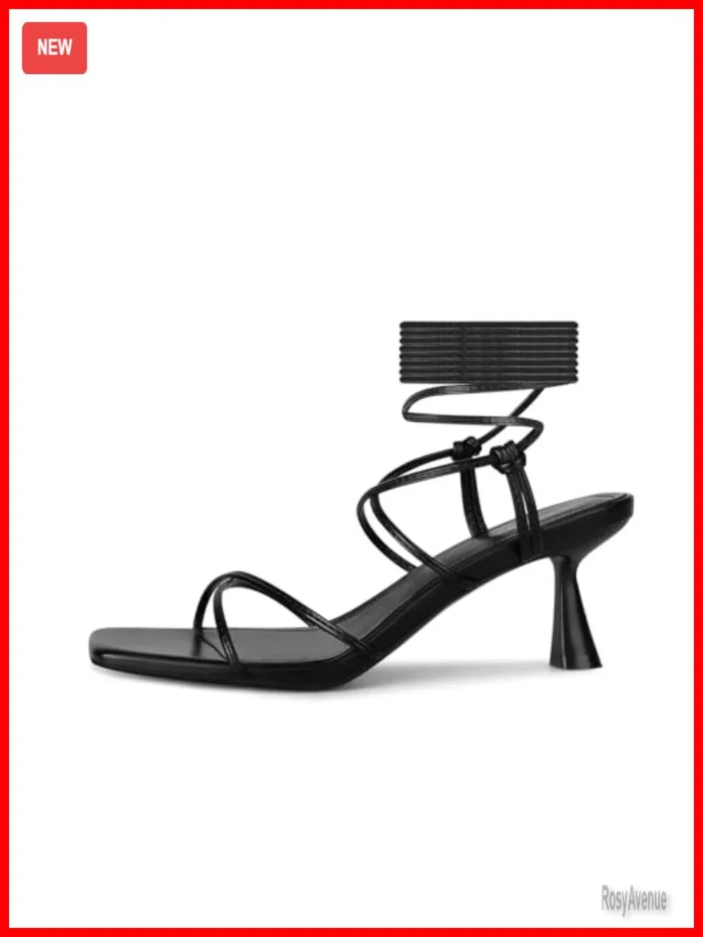 Lace Up Kitten Heel Sandals Strappy Heels Square Toe Stiletto Wrap Heels